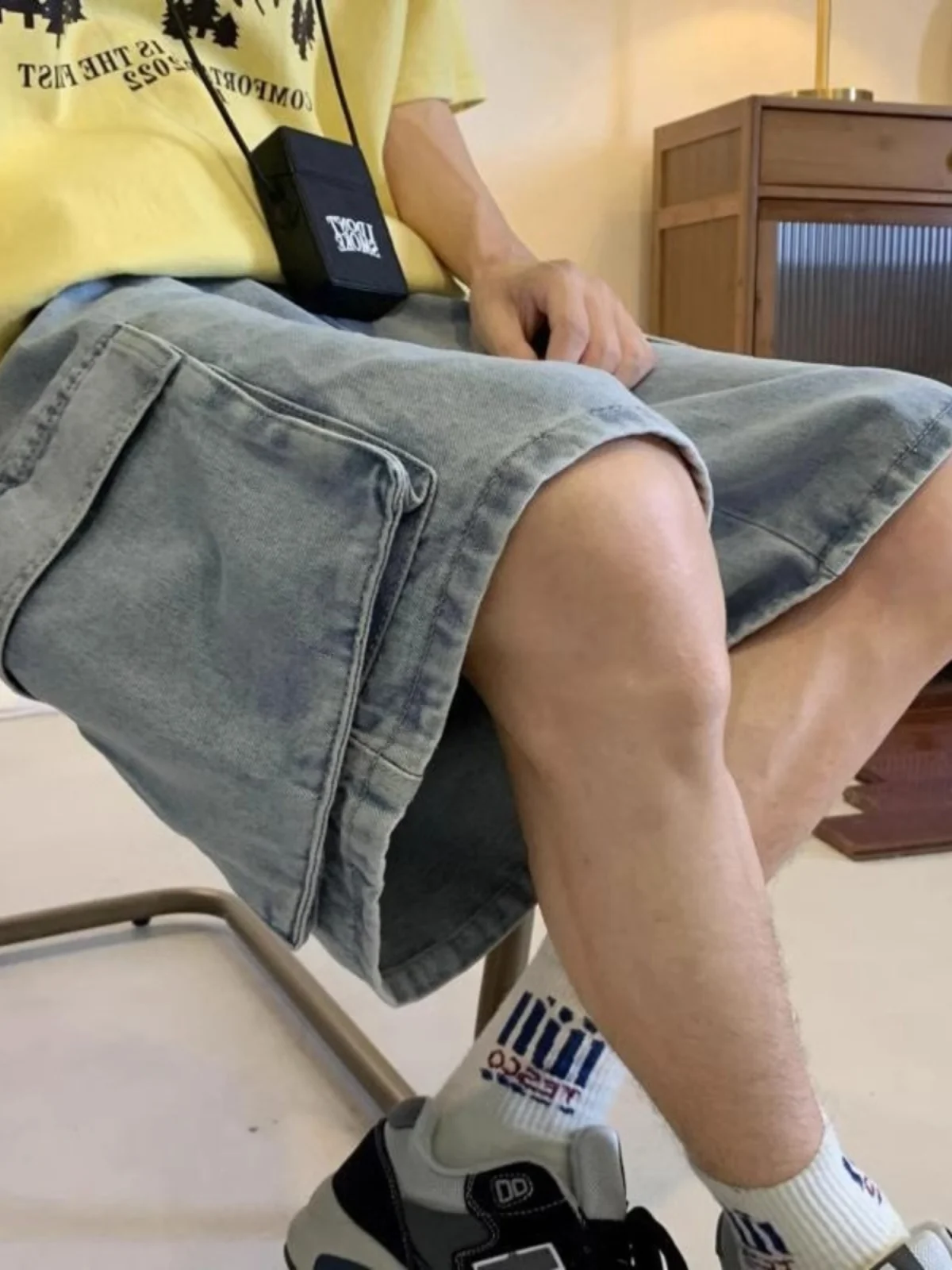 

Джинсы прямого кроя из американского рабочего денима, размер 300 Pou, свободные, тонкие, летние, модные, брендовые, длиной до середины икры, повседневные