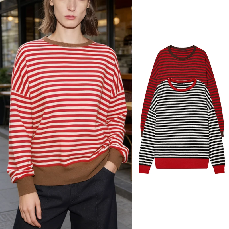 Tidalyf 2026 nuevo jersey de punto para mujer, suéter de moda Retro a rayas, suéter suelto y cálido, Jersey elegante para jóvenes, Tops de punto de calle