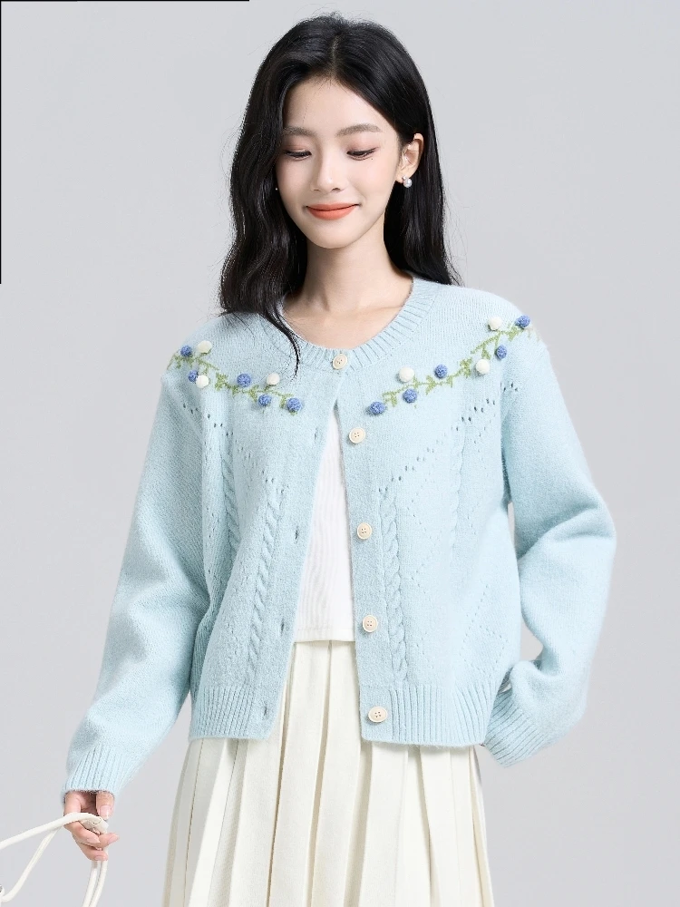 Sueter Feminino الحلو طويلة الأكمام محبوك سترة المرأة بالأزرار جديد س الرقبة متماسكة سترة سترة المرأة بلايز تريكو Q1730