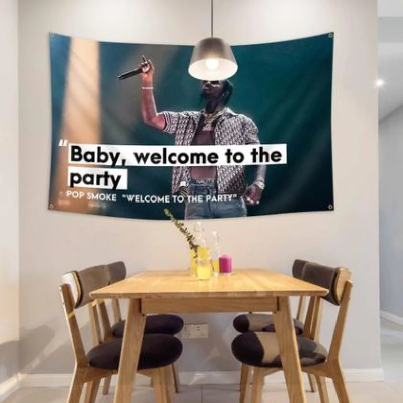 VIKAMA Pop Smoke Welcome to the PartyTapestry Hip Hop Rapper Wall Hanging Aesthetic Bedroom Dorm Home Decor