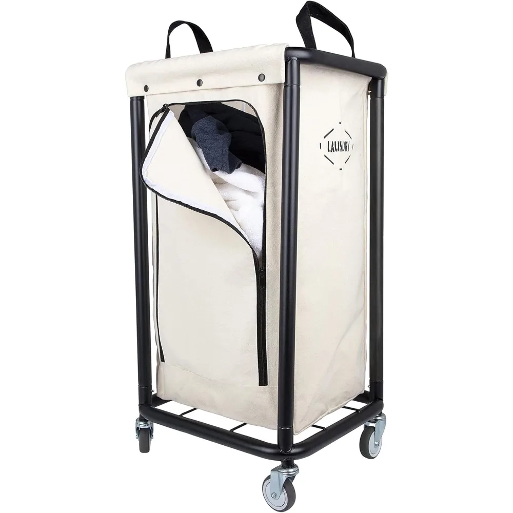 

Rolling Laundry Cart with Removable Canvas Basket - Durable Metal Hamper Organizer for Home Use