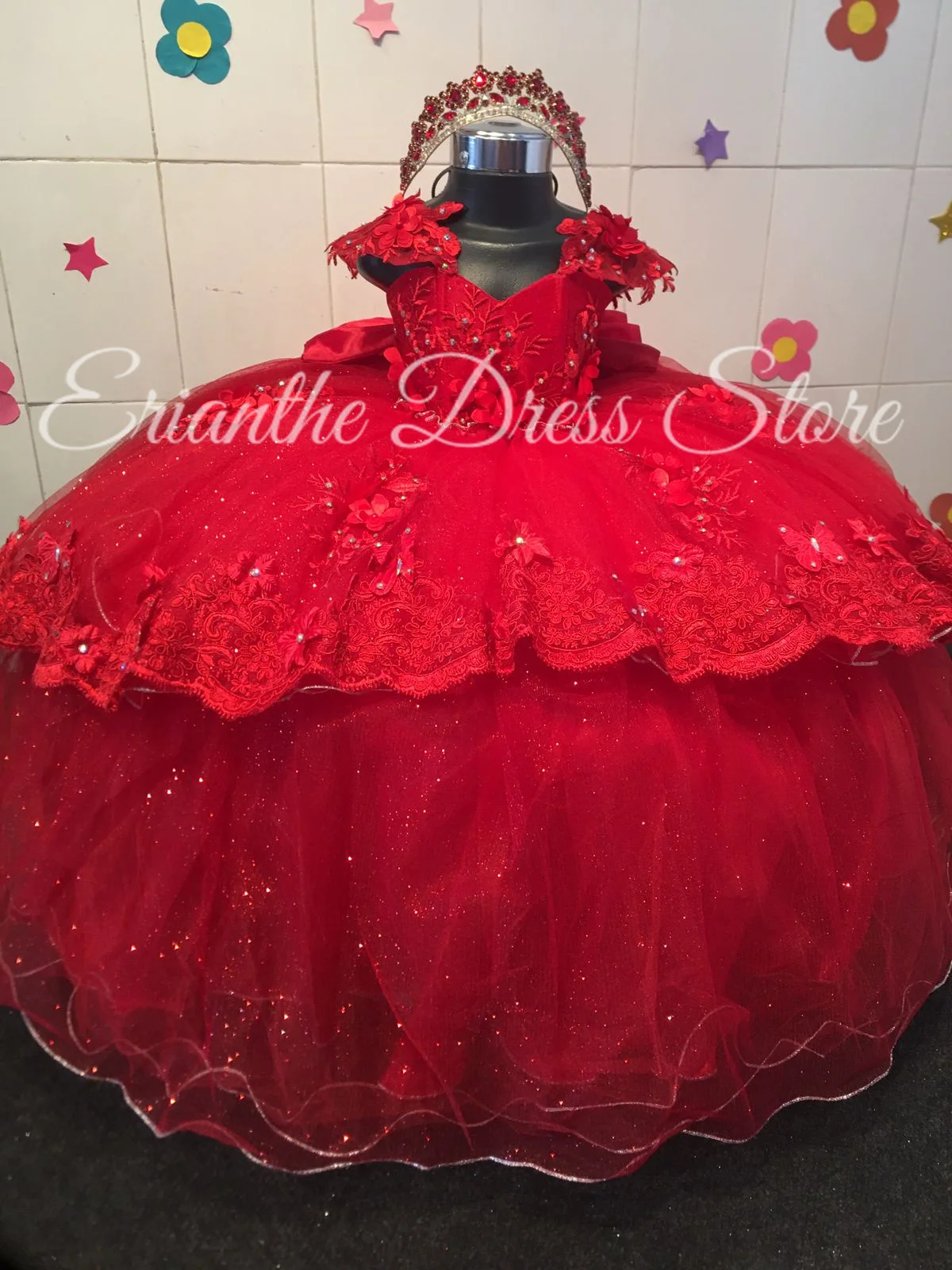 Flower Girl Dress For Wedding Tulle Puffy Applique With Bow Elegant Red Kids Birthday Party First Communion Ball Gowns Custom image 2