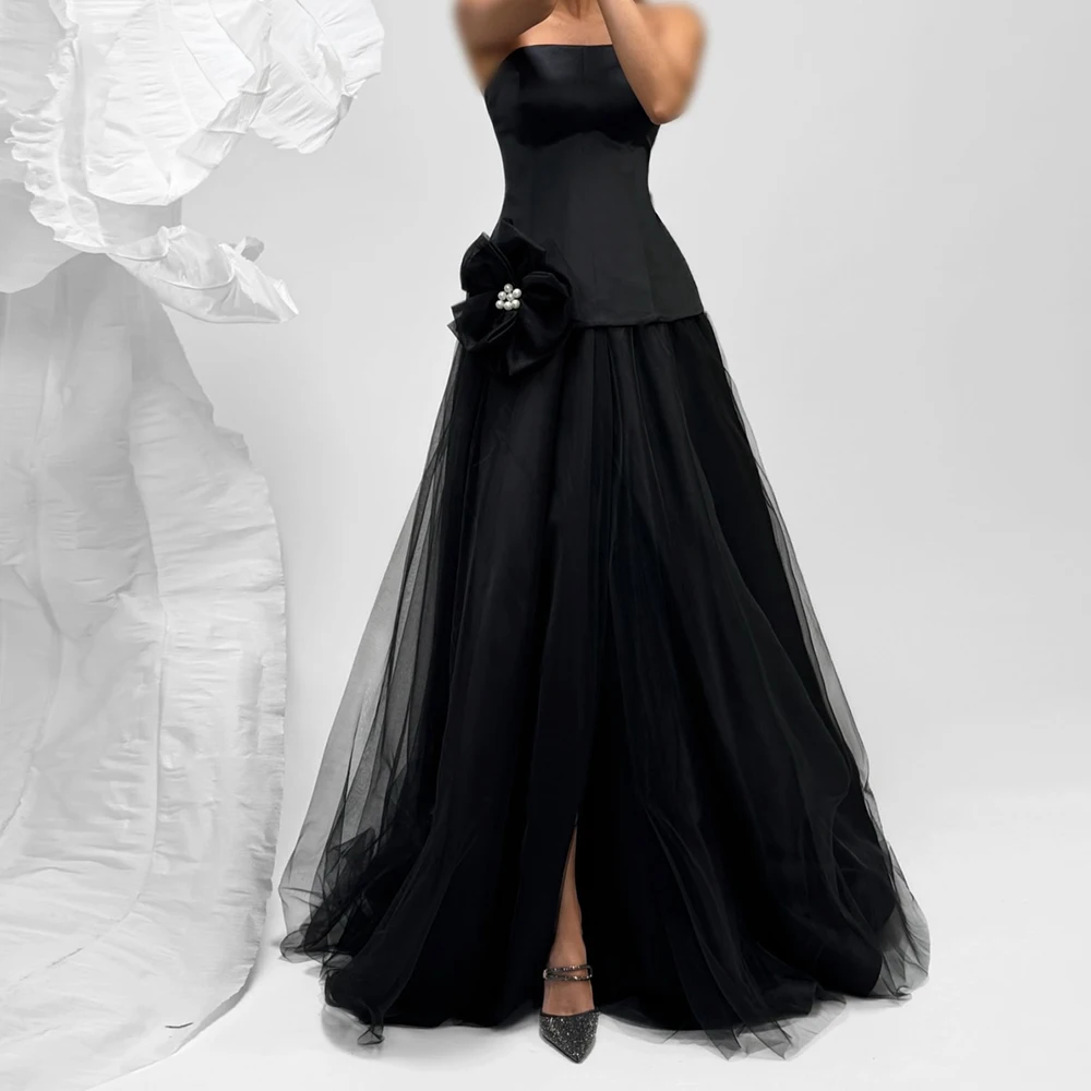 

Вечерние платья трапециевидной формы по индивидуальному заказу, длиной до пола, без бретелек, без рукавов, платье для выпускного вечера, модные цветы, бисер, простое драпированное вечернее платье