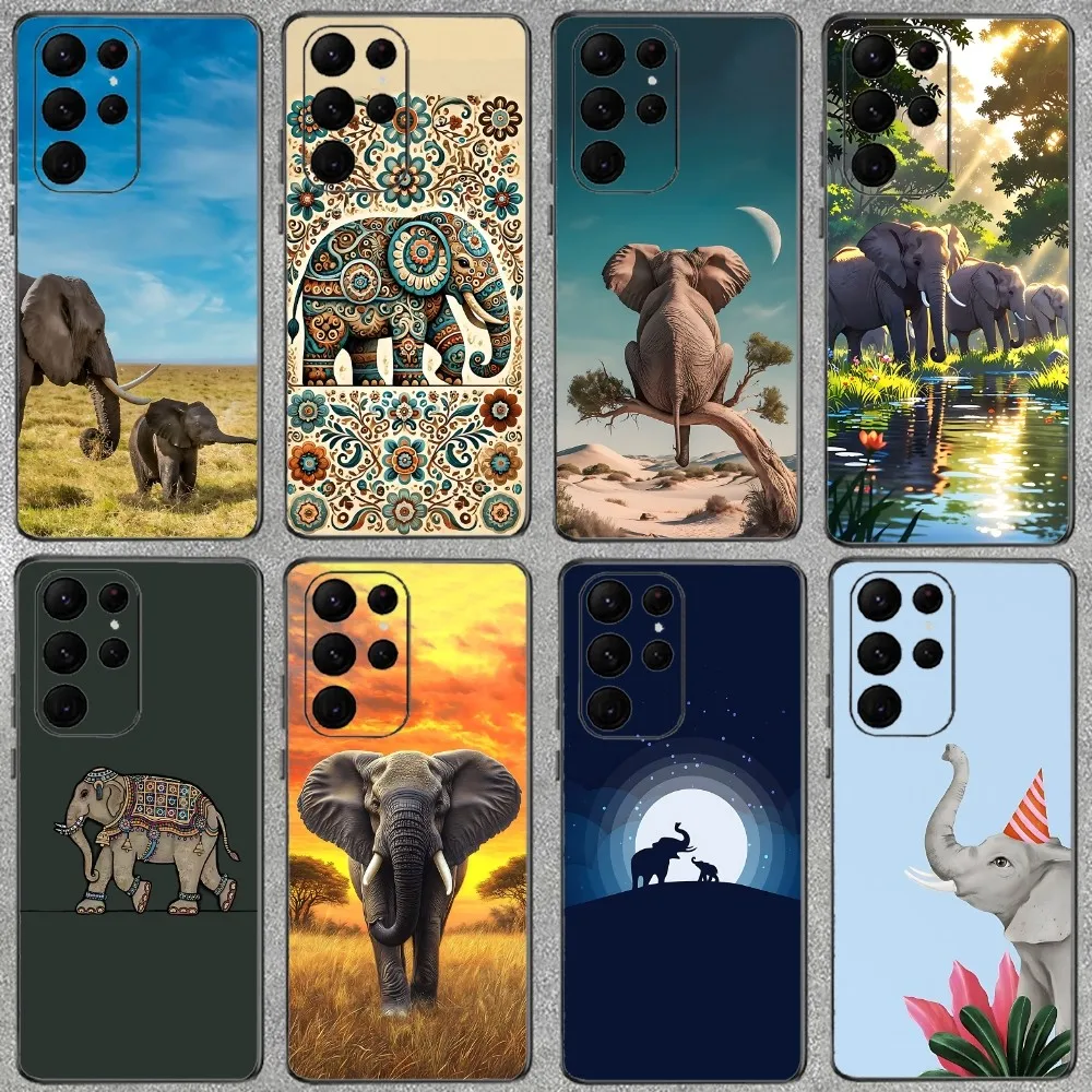 

Animal Elephant Phone Case For Samsung Galaxy A52 A12 A51 S21 Edge S22ULTRA S23 S20LITE Plus Ultra Black Cover