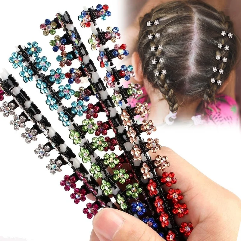 12PCS Small Cute Crystal Flowers Metal Hair Claws Hair Clips Girls Rhinestones Hairstyle Hairpins Hair Oranment Hair Accessories