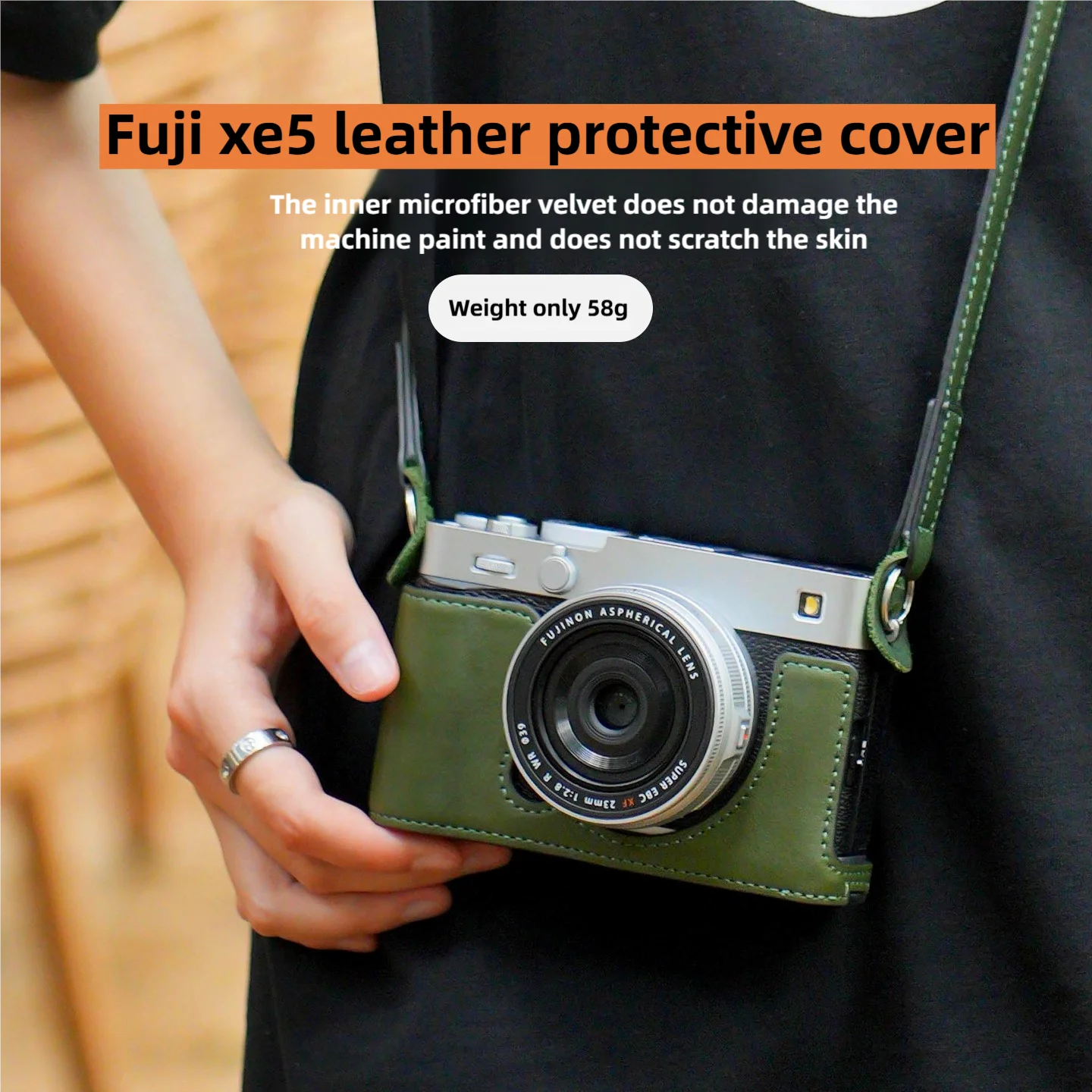 

Handmade camera bag for Fuji XE5, genuine leather protective case, cowhide anti-fall protection.