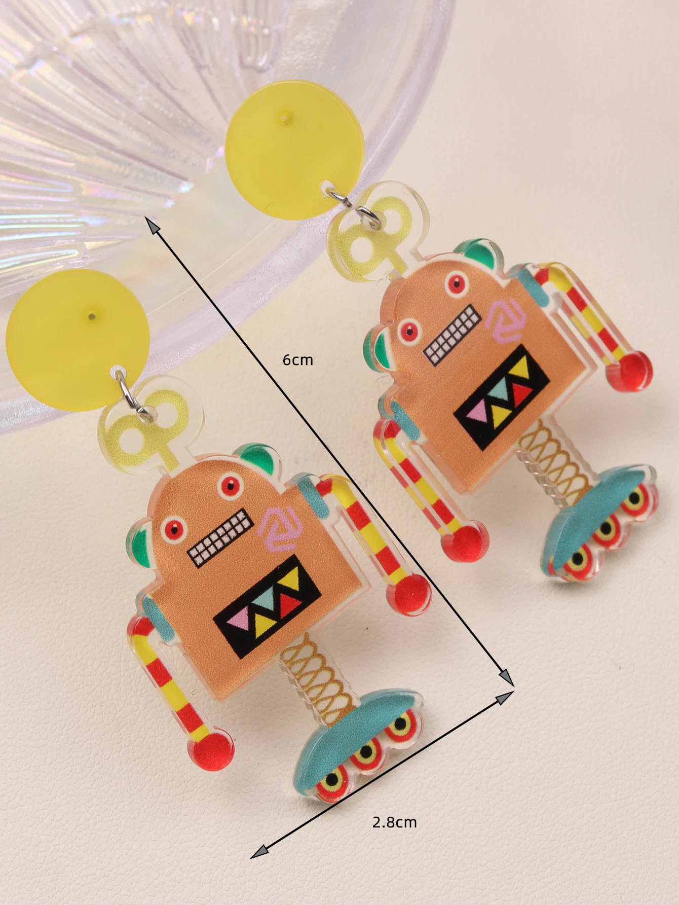 Korean cartoon dinosaur earrings fun robot acrylic accessories 2024 women\'s simple cute style a pair of jewelry earrings