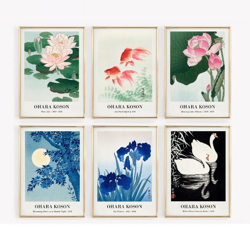 Ohara Koson Vintage Japanese Canvas Poster Water Lily Lotus Painting Picture Wall Art Asian Fine Living Room Home Decor Gift
