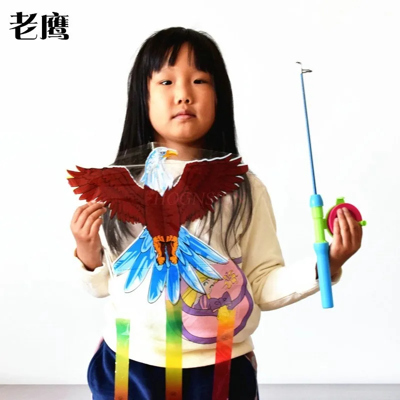 Children's Kite Small Horn Handheld Fishing Rod Children's Outdoor Cartoon Butterfly Swallow High Quality Easy to Fly