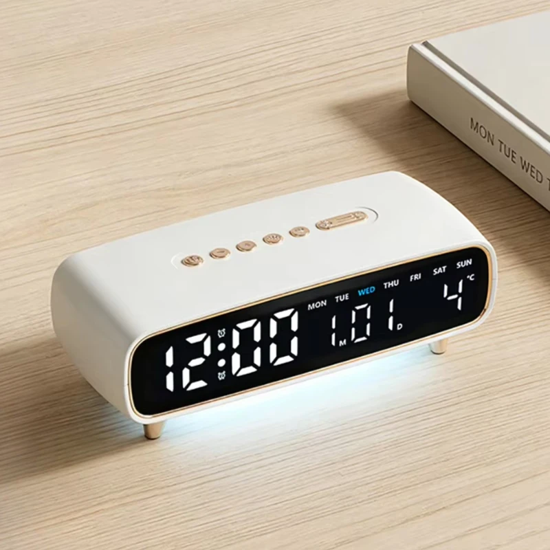 Desktop LED Digital Alarm Clock Temperature Date Timer Brightness Adjustment Voice Control Electronic Clock with Ambient Light
