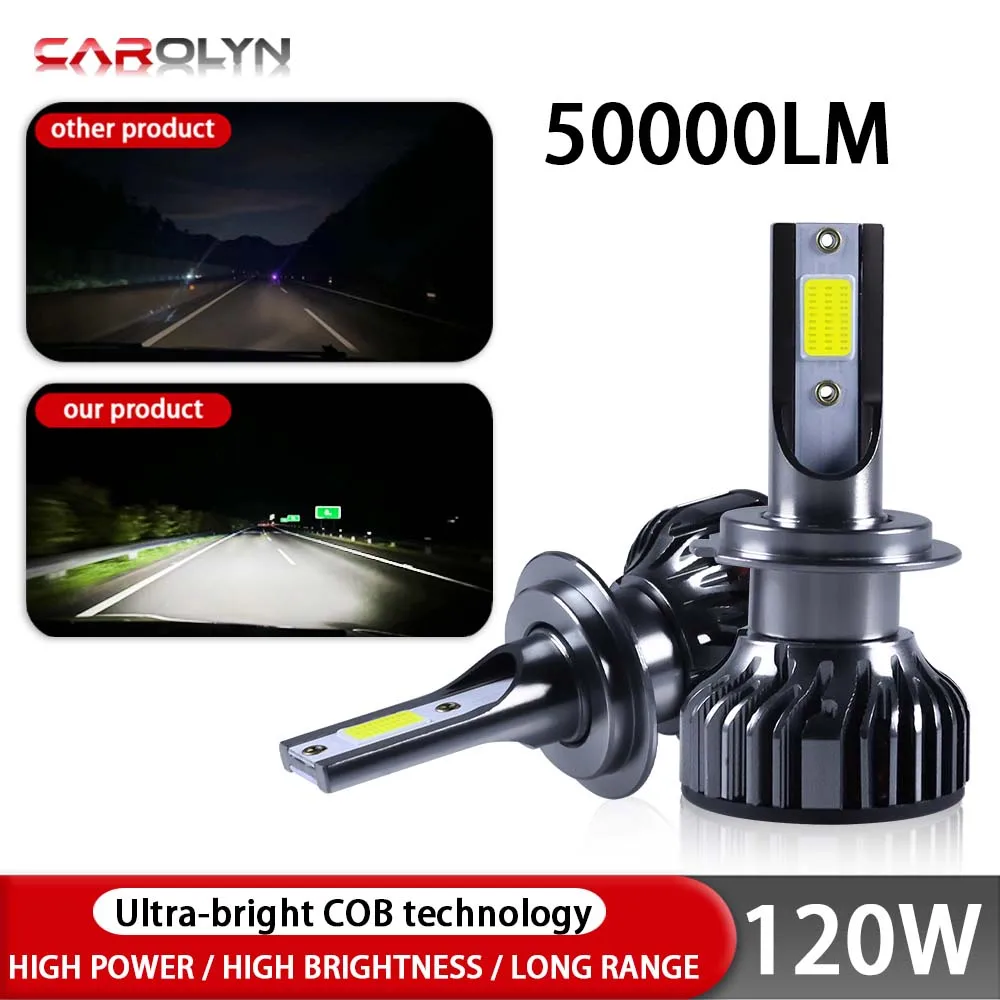 1-2pcs Car Headlight 50000LM Ultra-bright COB technology Car LED Headlight H4 H1 H7 hi/lo beam Fog Light 6000K 120W