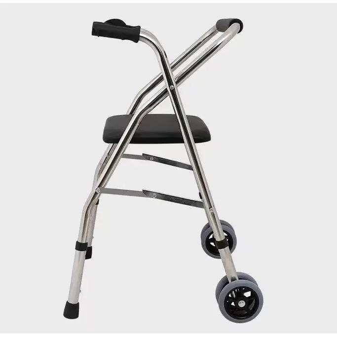 The Elderly Disabled Walker Assisted Walking Stainless Steel Quadrangular Trolley U-shaped Back Wheeled Cart Portable Folding