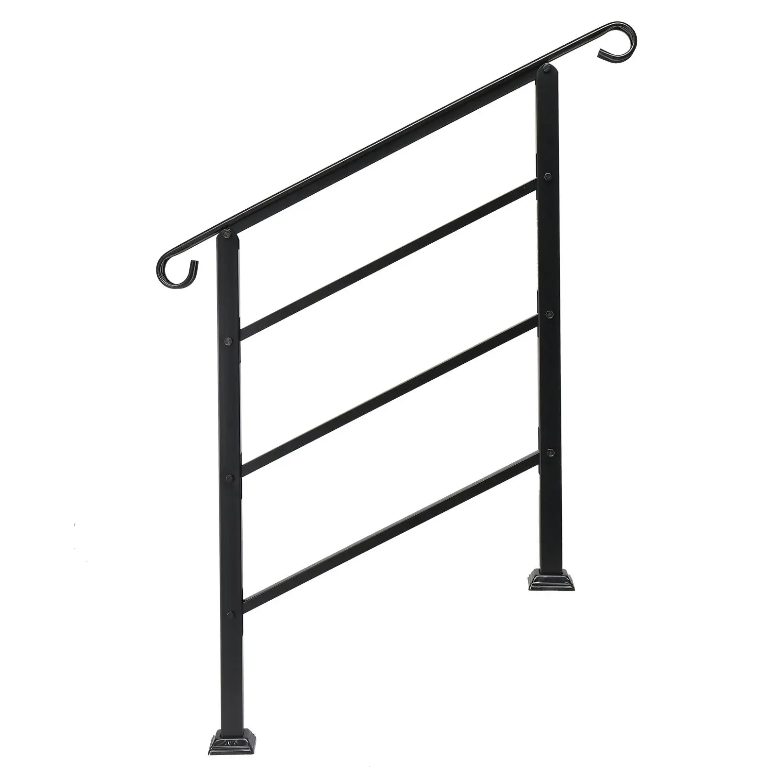 

for outdoor Steps Handrail Wrought Iron 1 or 3 Steps Transitional with Installation Kit Black