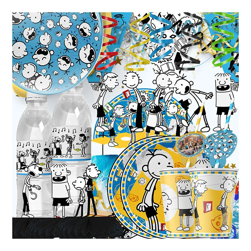 Diary of A Wimpy Kid Child Birthday Theme Party Decoration Set Party Supplies Cup Plate Banner Hat Gift Bag Tablecloth Baby Toy