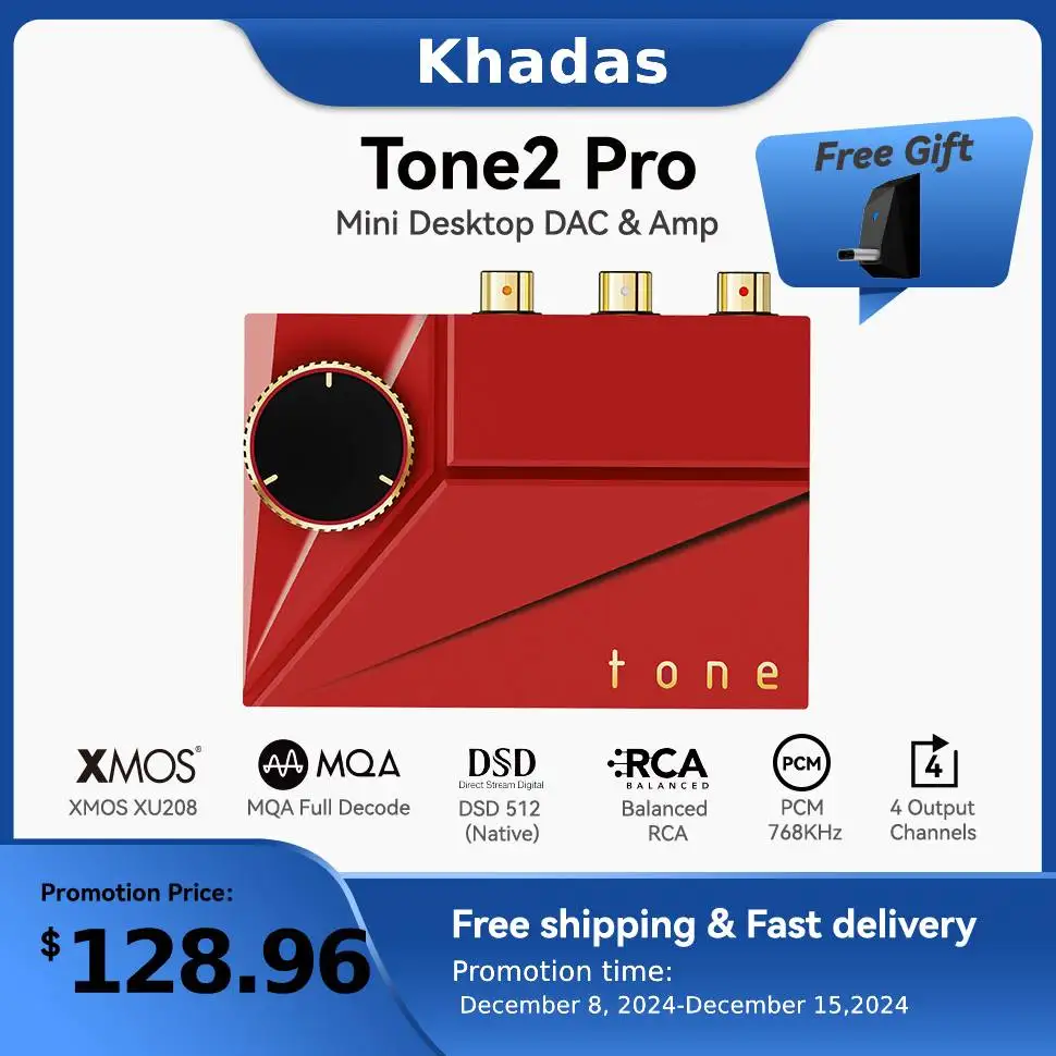 Настольный ЦАП и усилитель для наушников Khadas Tone2 Pro, мини-преобразователь Аудио, адаптер 768K/32 бит, встроенный DSD512 для домашнего