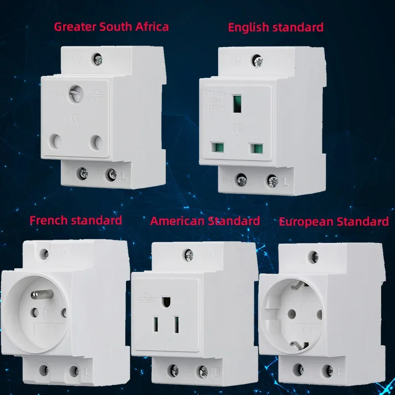 UK US EU South Africa Standard Modular DIN Rail Socket 16A250V Industrial Distribution Box AC30 Power Socket Adapter Connector