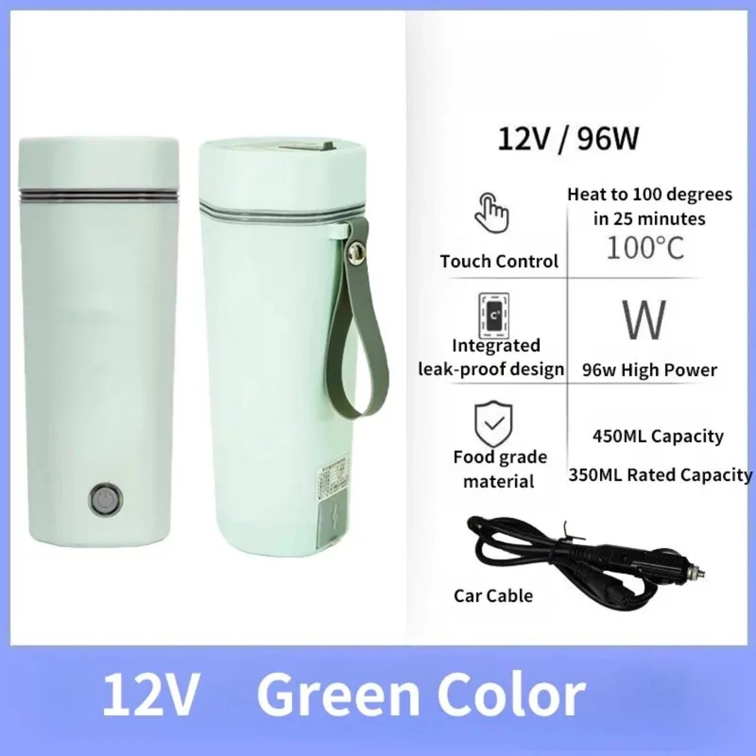 Water with Integrated The Leak-proof and 12V Convenient Kettle High Portable On Boiler Design 96W Heating Go. Car Power for Fast