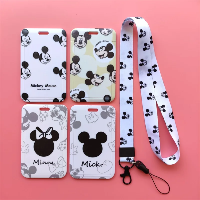 Mickey Minnie ID Badge Holder Lanyards Disney Business Card Case Employee Name Card Cover Children Student Neck Strap