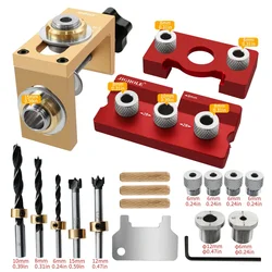 3 in 1 Dowel Jig Drill Kit - Woodworking Adjustable Drilling Guide Wood Dowel Punch Locator - Pocket Hole Jig Kit Joints Tools