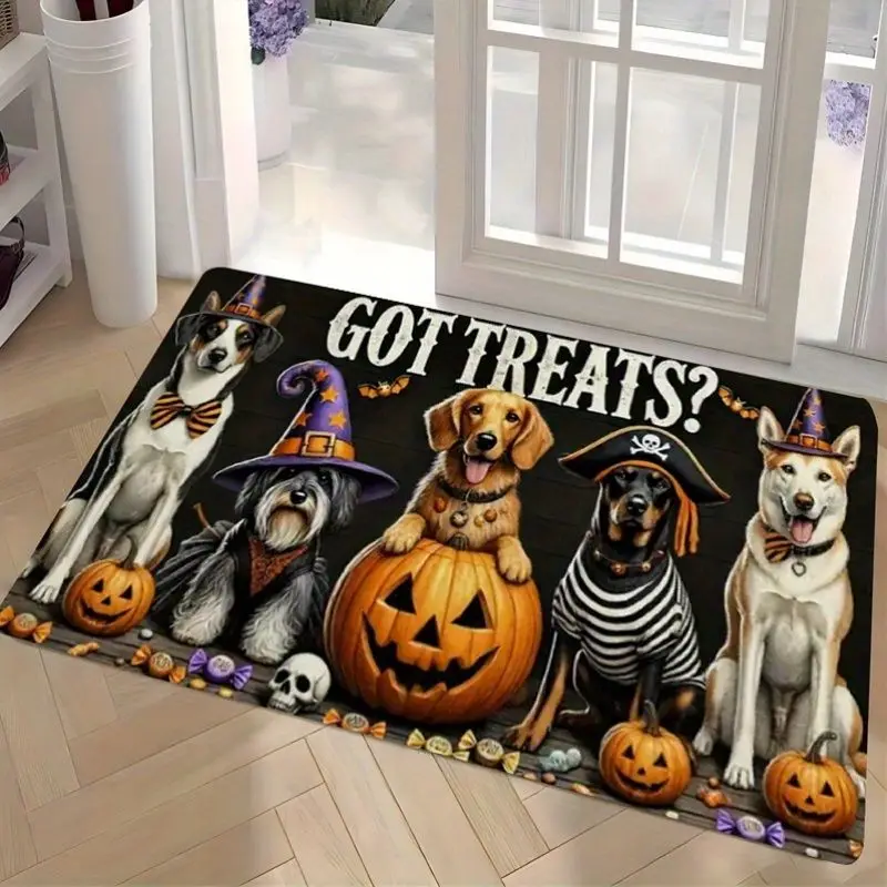VIKAMA 2026 Halloween Pirate Puppy Doormat Pumpkin Witch Hat Non Slip Washable Front Door Mat Indoor Outdoor Holiday Decor
