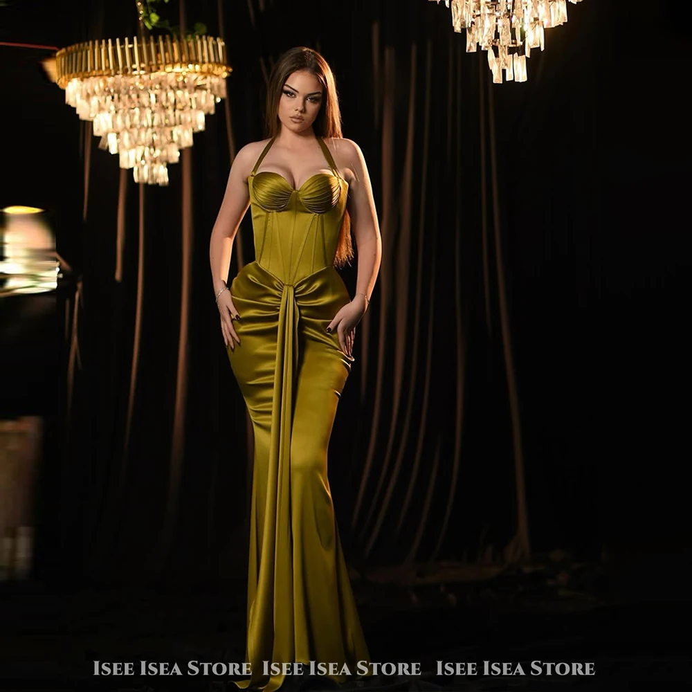 グリーンイブニングドレス女性 2025 サテンマーメイドオフショルダーホルターウエディングドレス優雅な恋人の結婚式のゲストドレスカスタマイズ