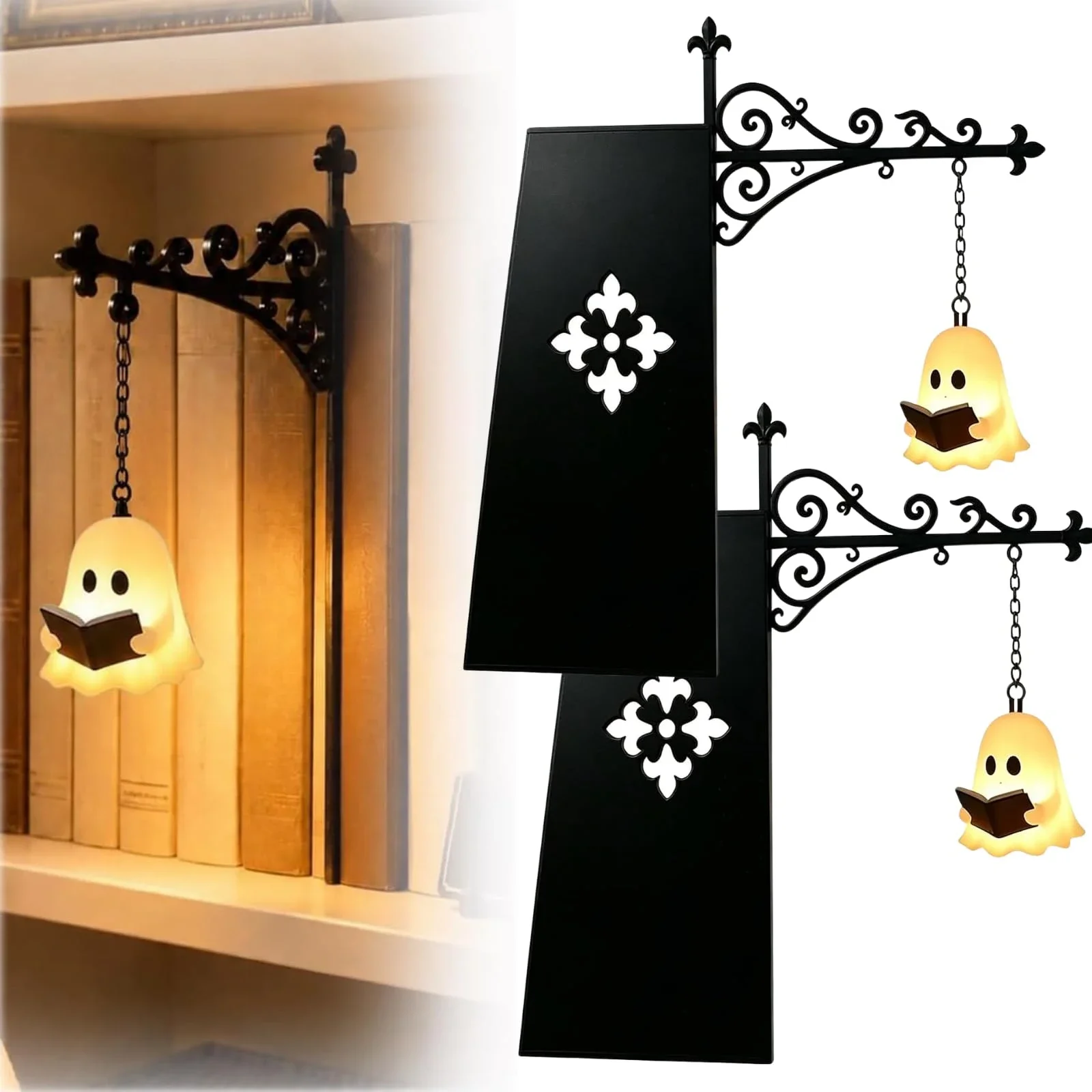 Book Pavilion Gloomy Night Light Vintage Miniature Shelf Light Vintage Bookcase Lantern for Studious Home Room Ornament