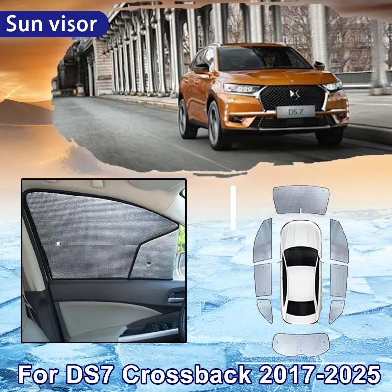 Car Sun Shade for DS7 Crossback 2017~2025 2021 2022 2023 2024 Car Full Coverage Sunshade Windshield Side Window Sunshade Cooling