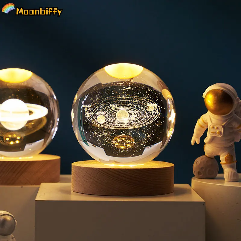 6/8cm Solar System Crystal Ball Decoration The Little Prince LED Light Crystal Ball with Stand Globe Home Decor Birthday Gift