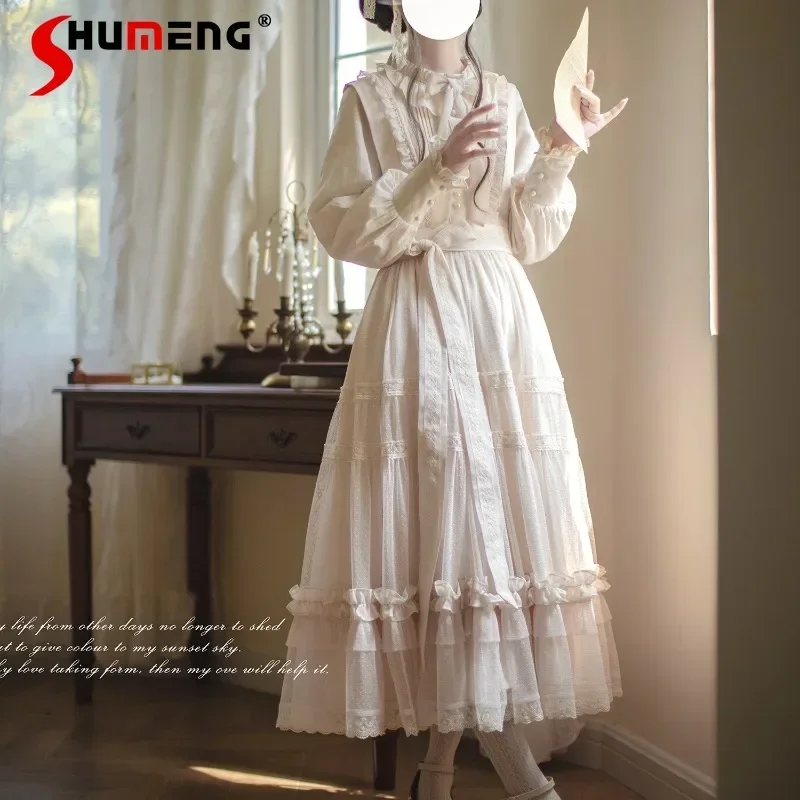 

Women's Clothing Japanese Lolita Style Long Elegant Dot Yarn Vest Dress Sweet Cute Graceful Sleeveless Mid-calf Desses Female
