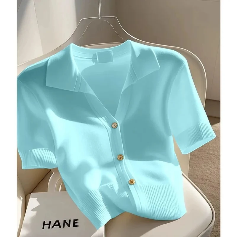 Women's Cardigan New 2025 summer short-sleeved T-shirt female knitted Sweater Casual All-match Loose Ladies Tops