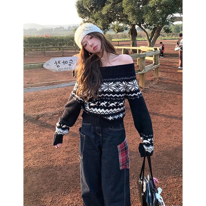

Long Sleeve Elegant Knitwears Designer Aesthetic Y2k Harajuku American Vintage Sweater Woman Korean Fashion Pullover 2000s