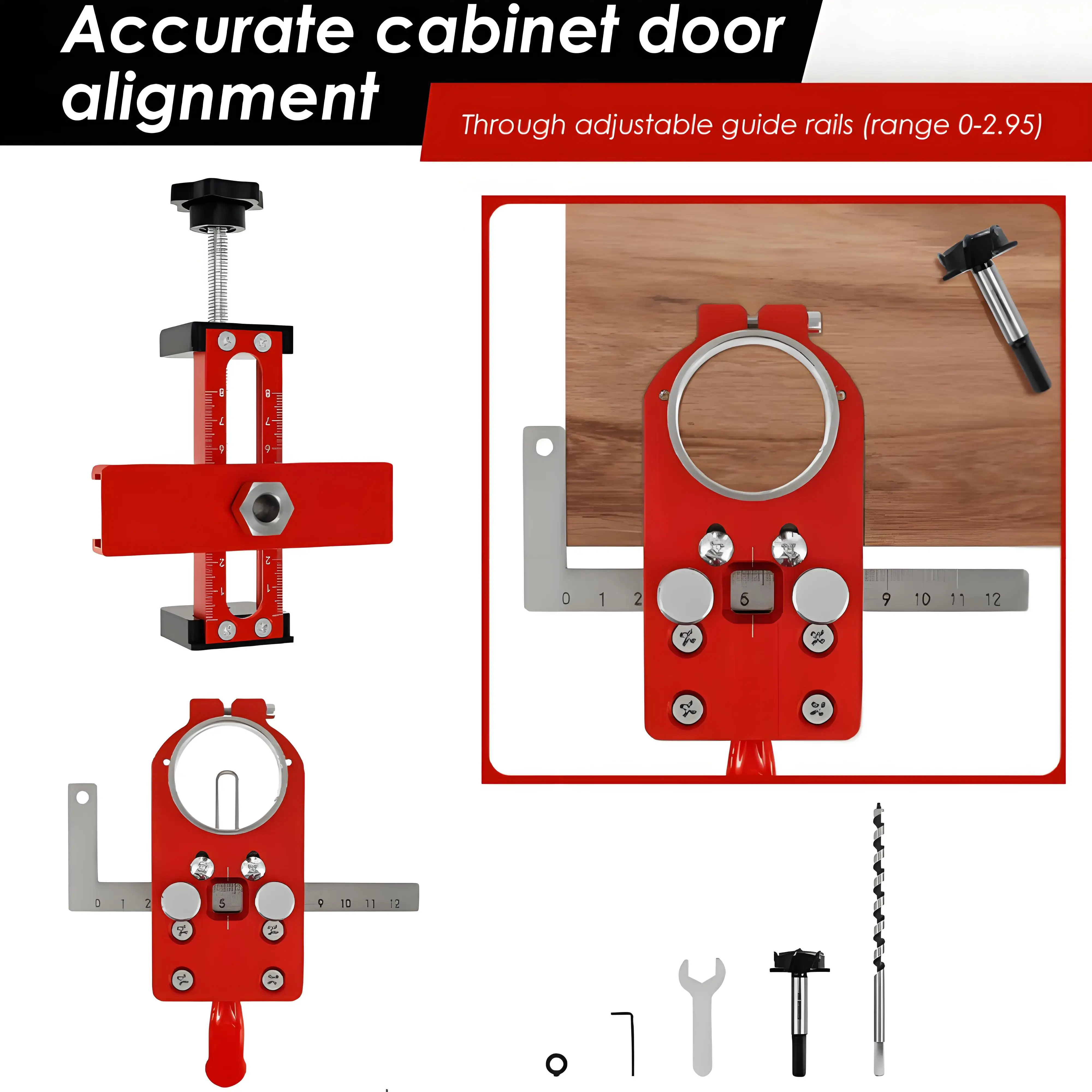 

35mm Concealed Hinge Jig Adjustable Cabinet Door Mounting Tool with Depth Stop & Side Mount Clamps Professional Woodworking Tool