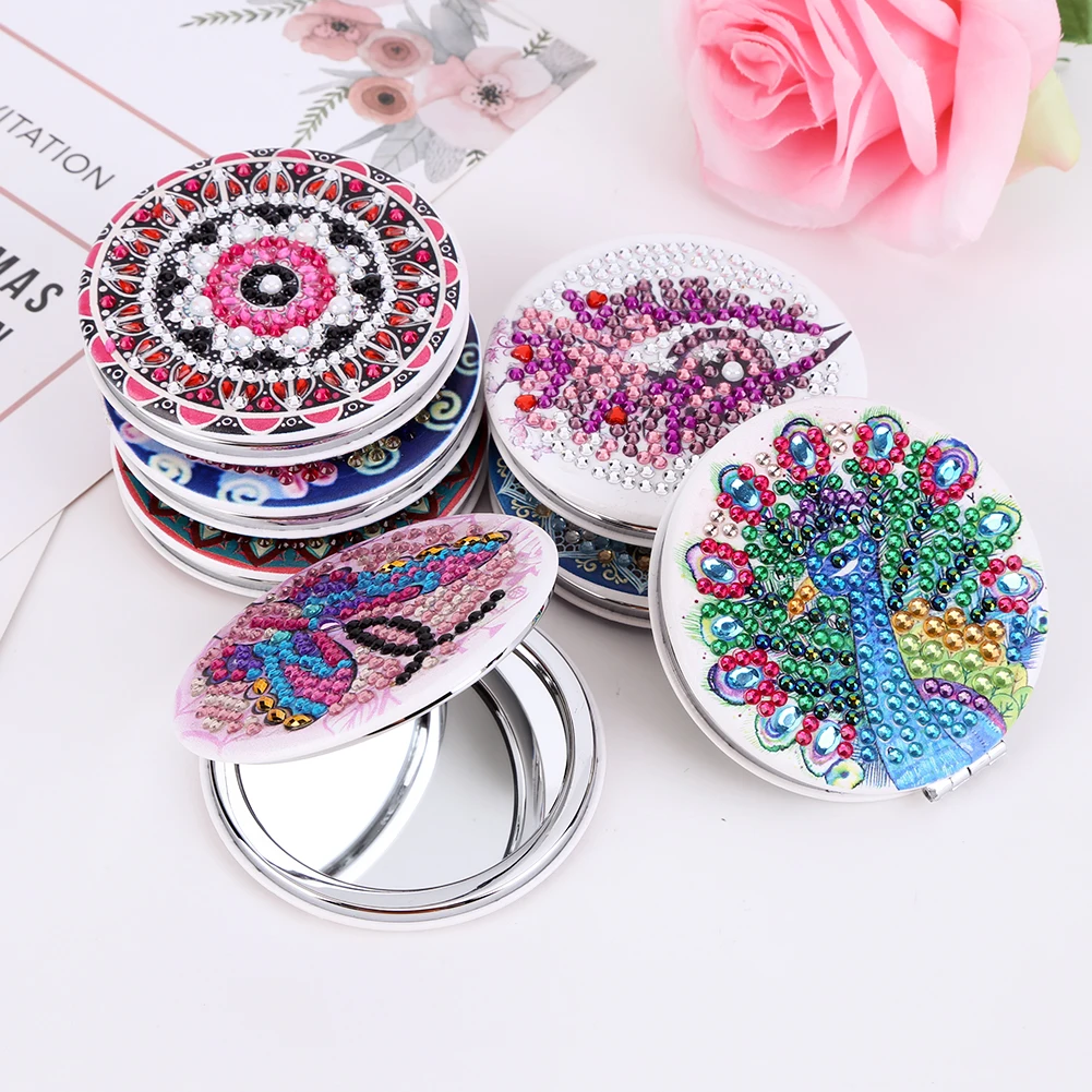 DIY Diamond Painting Makeup Mirror Cartoon Datura Flower Special Shaped Diamond Embroidery Pocket Mini Makeup Mirror for Girls