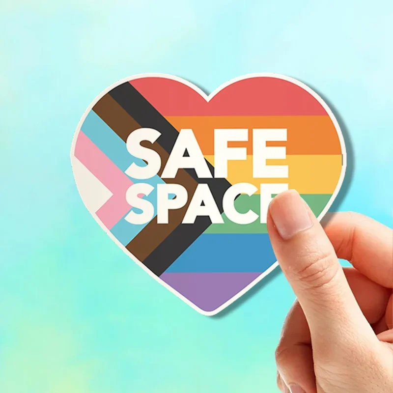 1SET Safe Space Inclusive Sticker, Vinyl Decal for Journals, Car Windows, Bottles – Stand Out with This Colorful Heart Design"