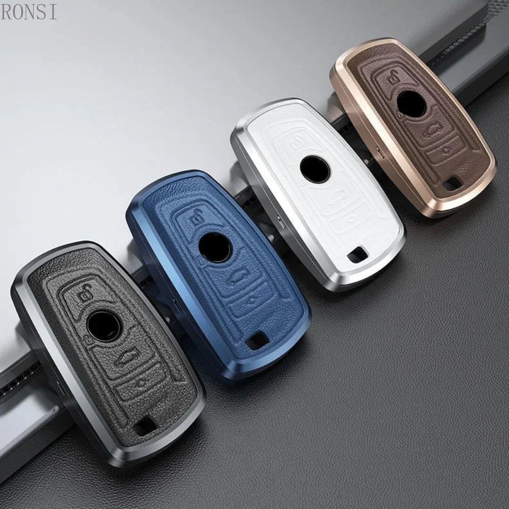 Aluminum Alloy Leather Car Smart Key Case Cover Shell For BMW 3 4 5 Series 320i 530i 550i F20 F21 F30 F31 F25 F01 F02 keychain