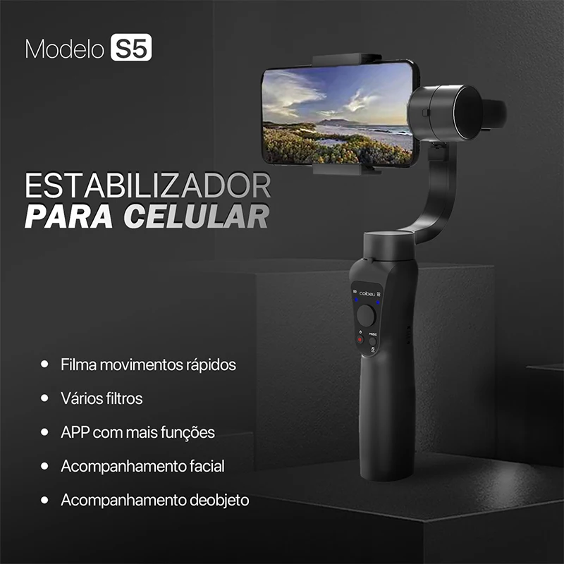 Gimbal Stabilizer for Smartphone Photography, 3-axis Anti-vibration, Portable Rechargeable Universal Tripod