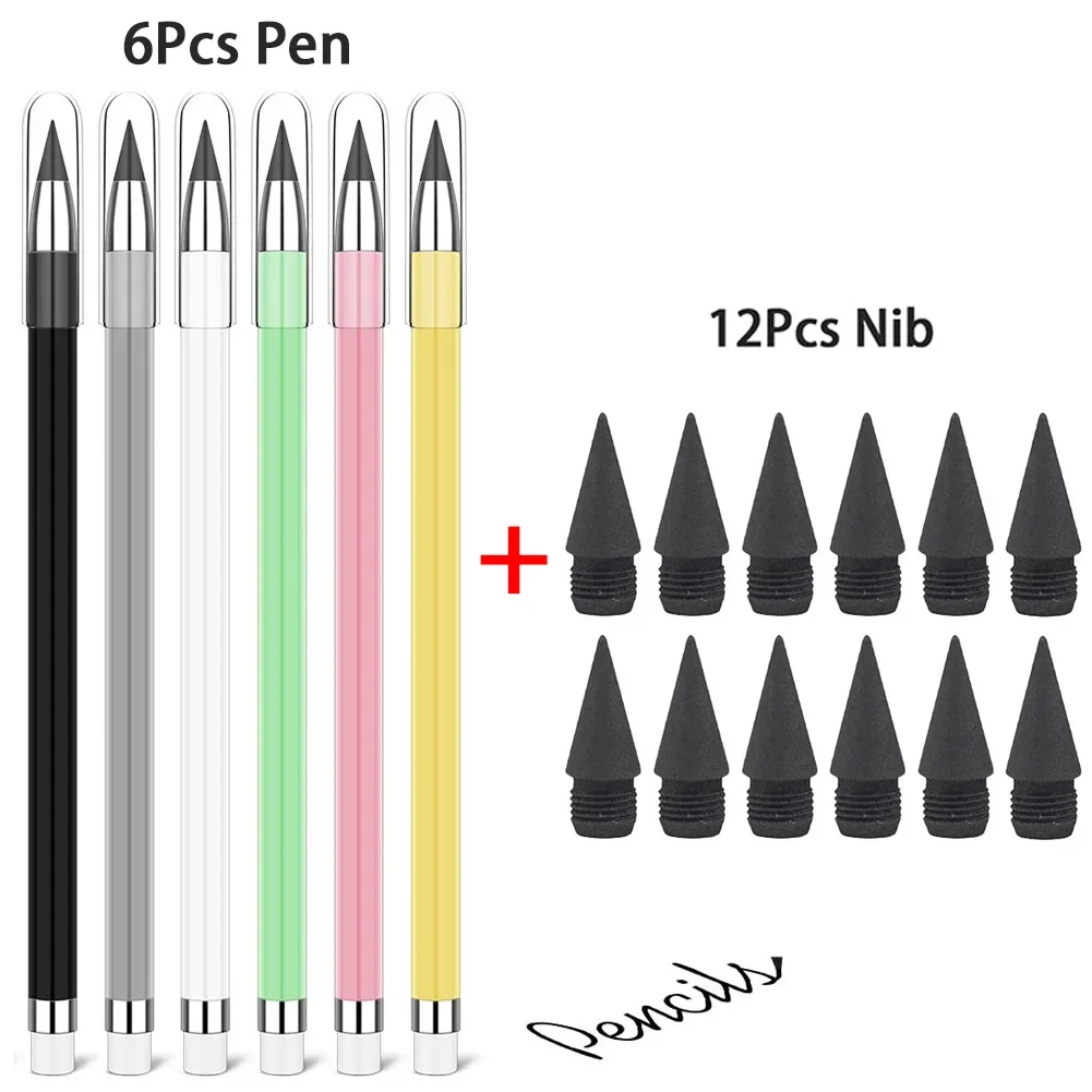 6/12/18pcs Inkless Pencil,Forever Pencil Reusable Everlasting Unlimited Pencil Writing Color Drawing Students Office Supplies