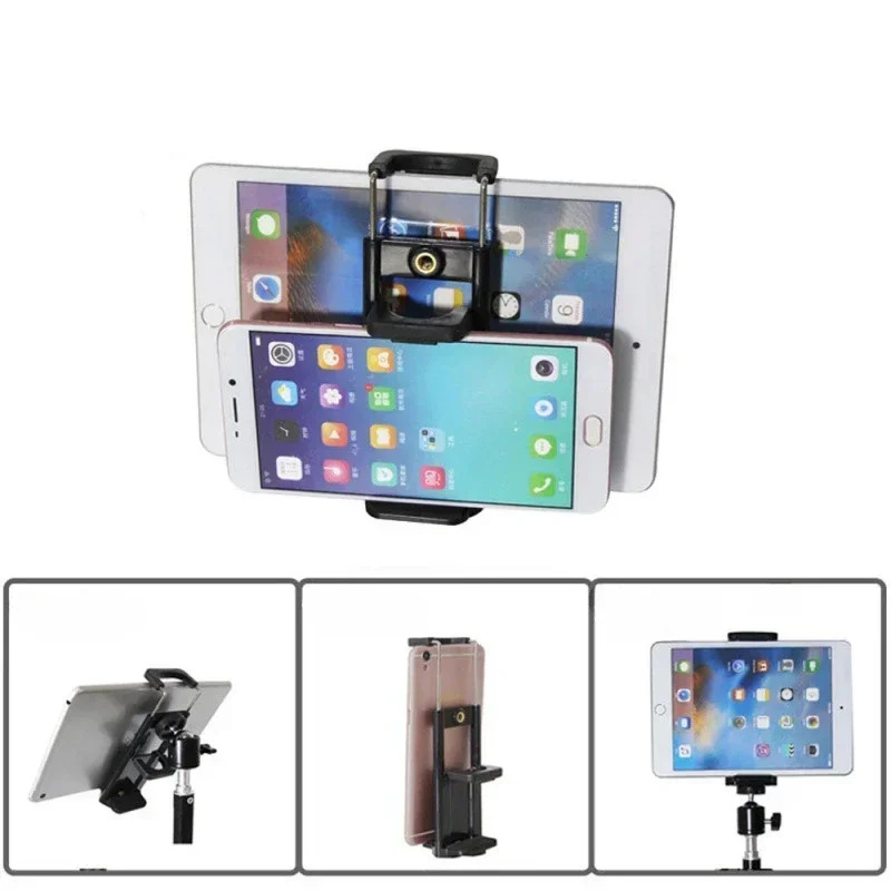 For iPad/phone 2 in 1 Professional Tablet Tripod Mount Clip Universal Stand Clamp Adjustable Vertical Bracket Holder Adapter 1/4