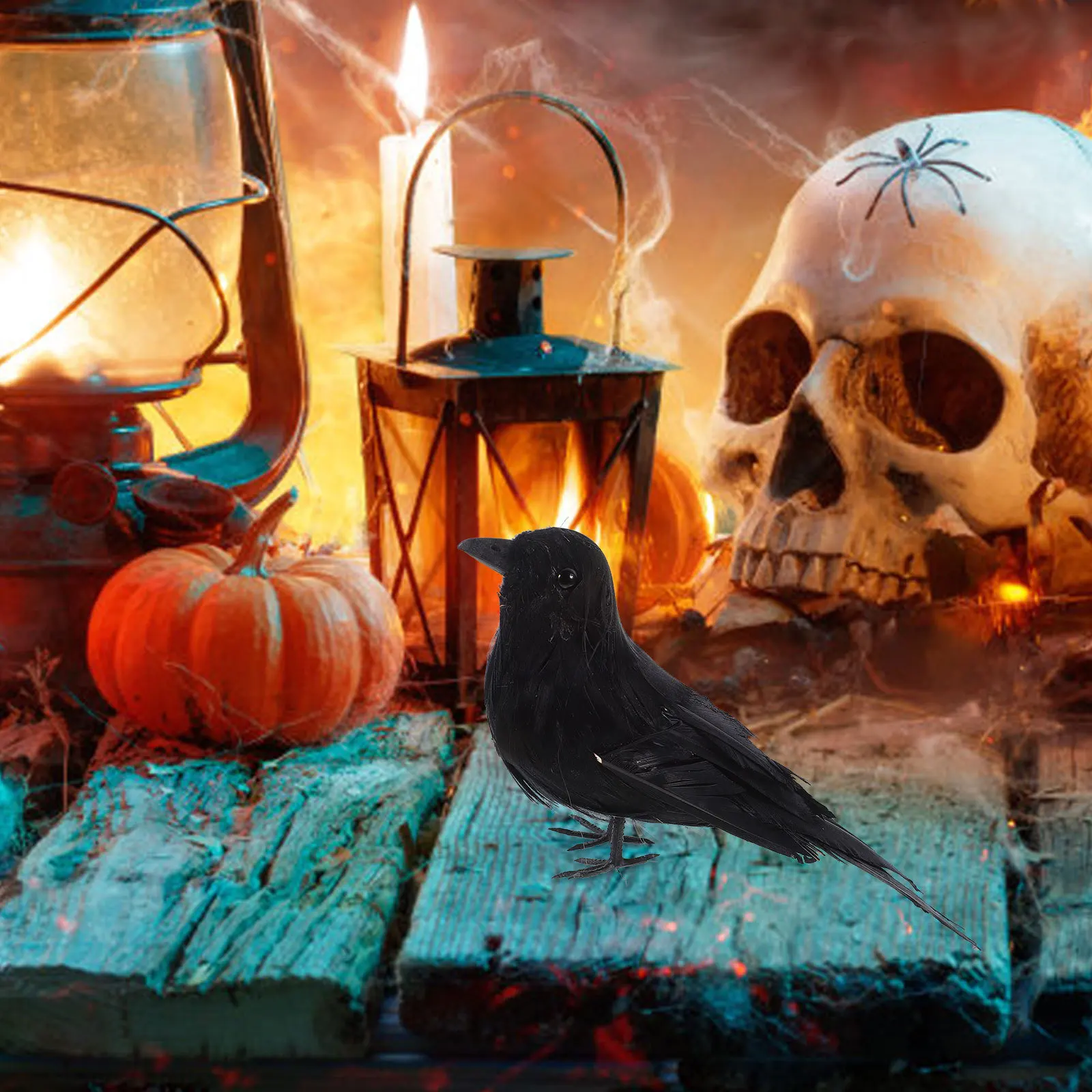 

Realistic Looking Crow Prop Decor Ideal for Haunted Halloween Graveyard Display with Bendable Feet for Branches Fences
