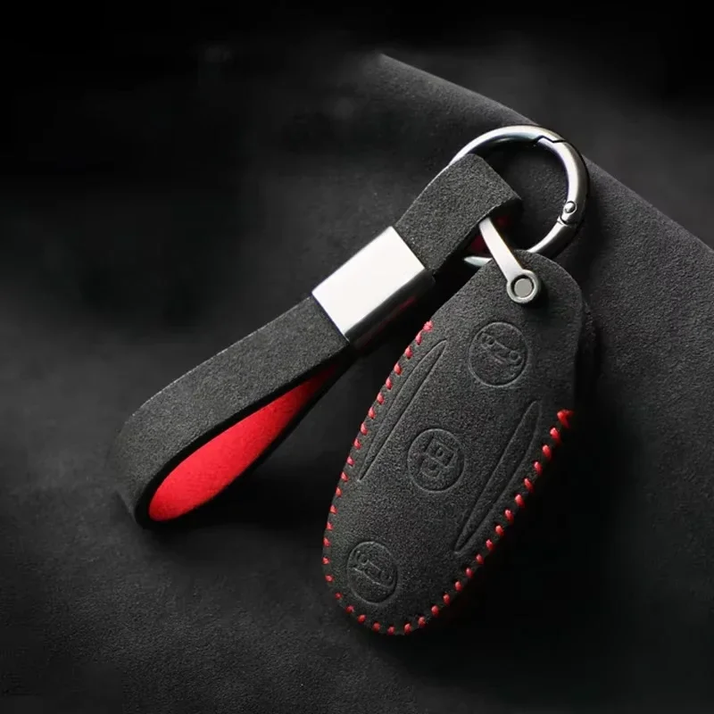 

Top Suede Leather Key Case Applicable For Tesla Model 3 Y X S Car Key Fob Shell Cover Remote Key Chains Accessories