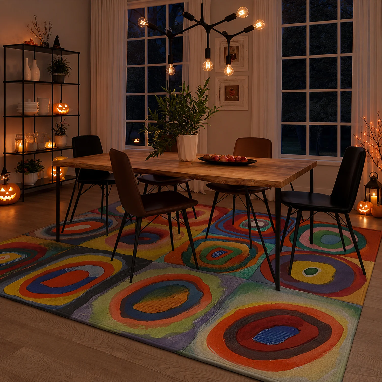 Large Indoor Area Rug, Soft Velvet Low Pile Non-slip Dotted Backing Machine Washable, Vibrant Abstract Concentric Circle Art Pattern, Colorful Decorative Floor Rug for Living Room, Bedroom, Entryway