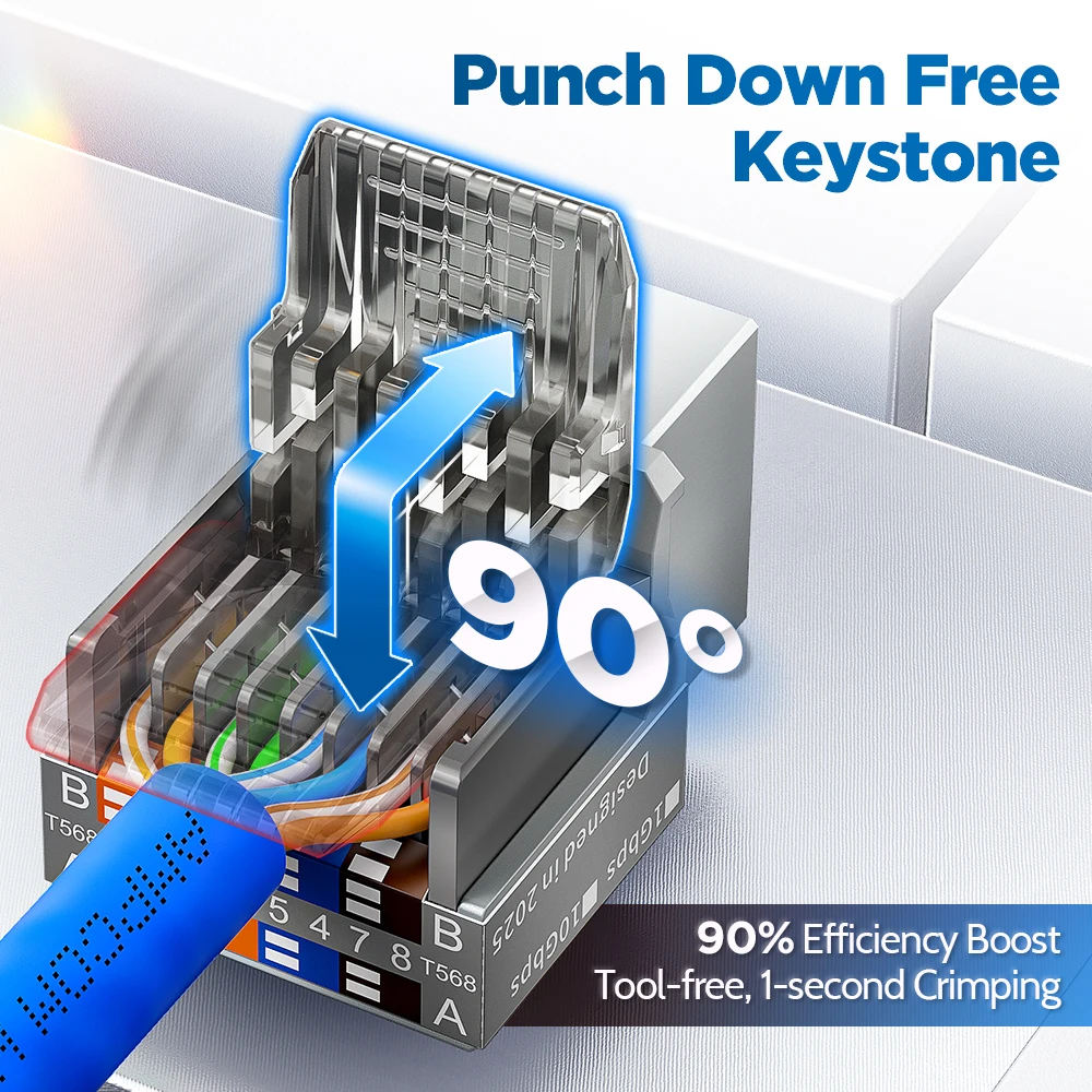 AMPCOM UTP RJ45 Keystone Jack CAT6 CAT6A Tool Free 90 Degree No Punch Down with Flip Dust Cap for Faceplate Patch Panel -1 PCS