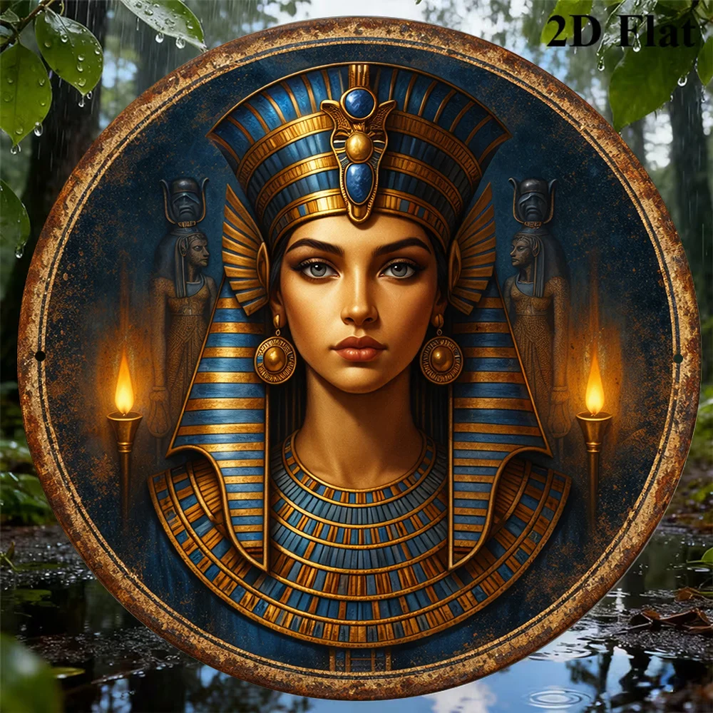 1pc 8*8In/20X20Cm 2D Flat Round Sign, Vintage Plaque about Cleopatra, Ancient Egyptian Queen Decorative Sign, Suitable for Bar D