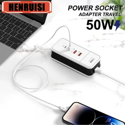 50W Fast Charging 2PD 2USB Usb Type C Plug Power Strip Charger Station Splitter Multi-Port Charging Head Socket 3A Seat Charger