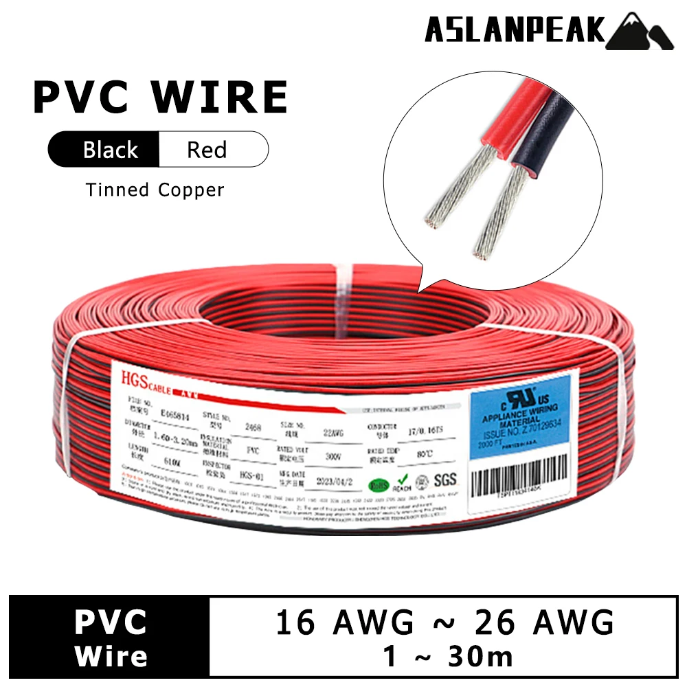 Electronic wire Electrical wire LED strip extension wire Black Red PVC Tinned copper wire Electronic cable for Device connection