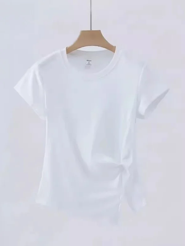Summer New Style Personality Match All Pure Desire Wind Anti-Aging Fashion Short Sleeve T-Shirt Pure Color Top for Women