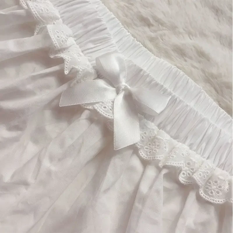 White Lace Ruffle Pleated Panties Woman Pumpkin Cute Panties Bow Knot Lolita Safety Shorts Vintage Pants Victorian Bloomers