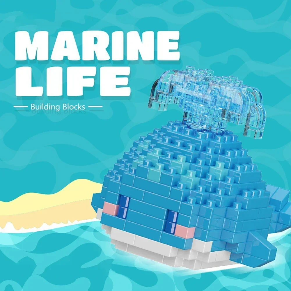 Micro Mini Brick Shark Figurine Doll Building Kit Underwater Ocean Theme DIY Educational Toy Birthday Children's Holiday Gifts