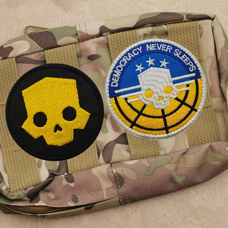 Helldivers 2 Skull Tactical Patch Embroidery Hook&Loop Emblem We Dive Together Badge Backpack Stickers For Clothing