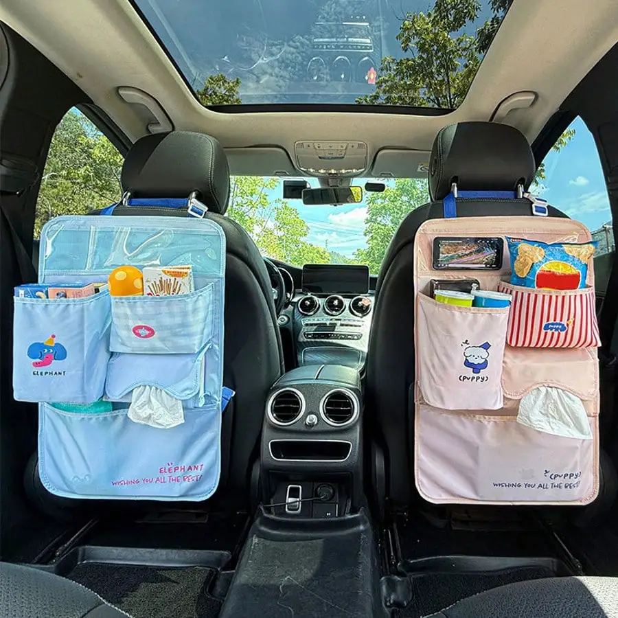 

1pc Cute Cartoon Car Backseat Storage Bag With Tissue Pocket And Phone Holder, Multi-Pocket Hanging Organizer Suitable For Car Seat Back, Dorm And Wall (2 Sizes Available)